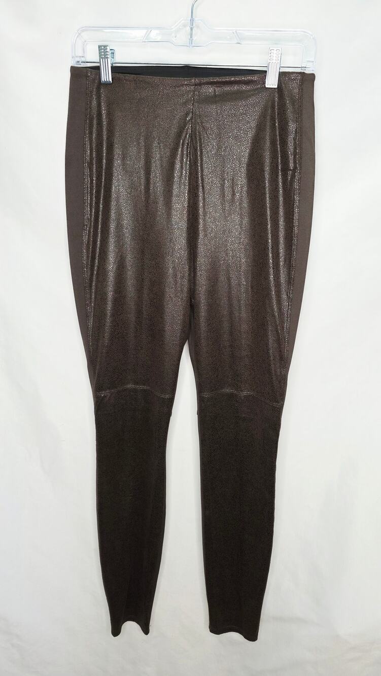Lysse Faux Leather Front Leggings Womens M Brown Pull On Stretch Pants